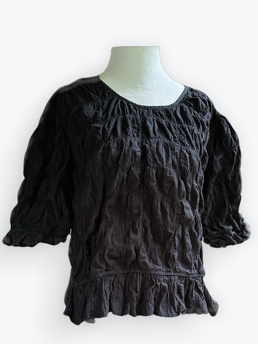 Whimsigoth Romantic Feminine Insta-Famous Minimalist Black Ruched Puffed Top~XXL